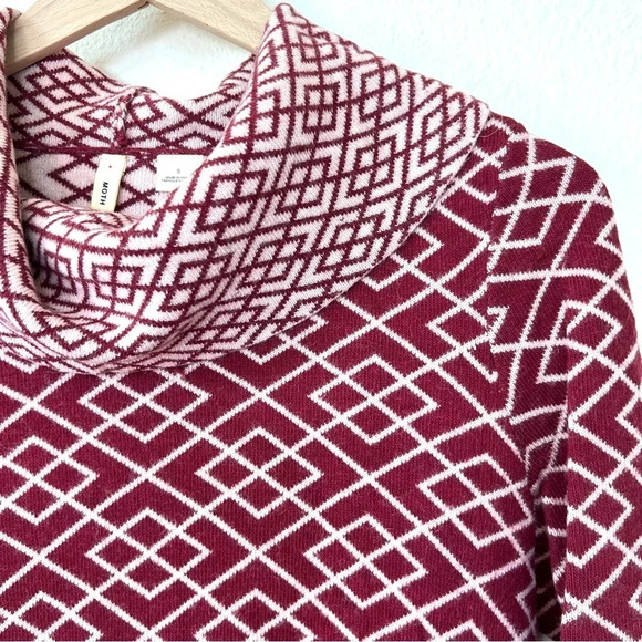 Anthropologie Moth Alpaca Cowl Turtleneck Sweater Maroon Geometric Print - Picture 3 of 9
